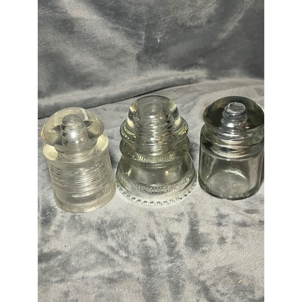 Vintage Clear Glass Insulators Lot of 3 Pyrex Hemingray CSC Made USA Display